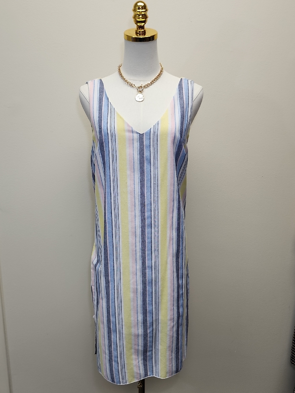 Hope Isabelle Pastel Striped Linen Blend Shift Dress Size Medium